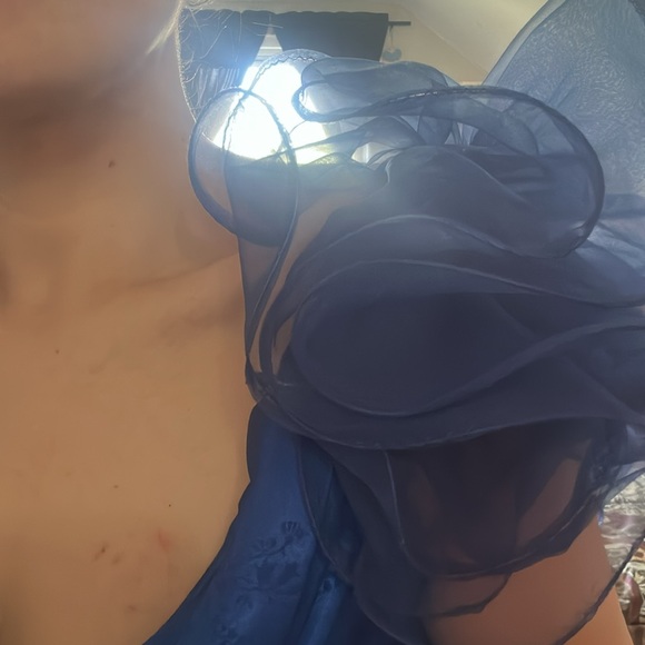 elegant royal blue dress with gorgeous fluffy sleeves strap - Picture 4 of 9